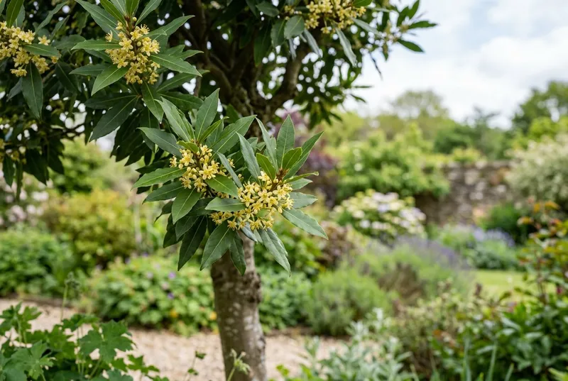 Bay Tree (Laurus nobilis) growing in a UK garden