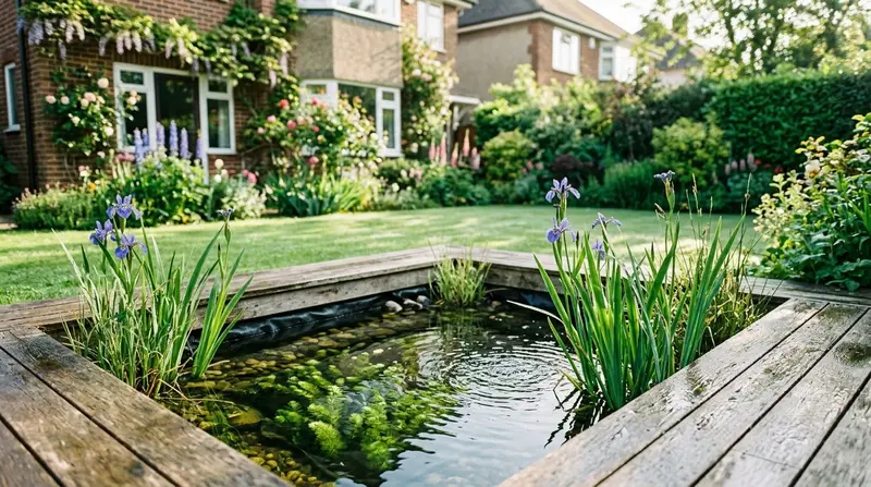 Oxygenating pond plants including hornwort and water starwort growing in the clear water of a UK wildlife pond in summer