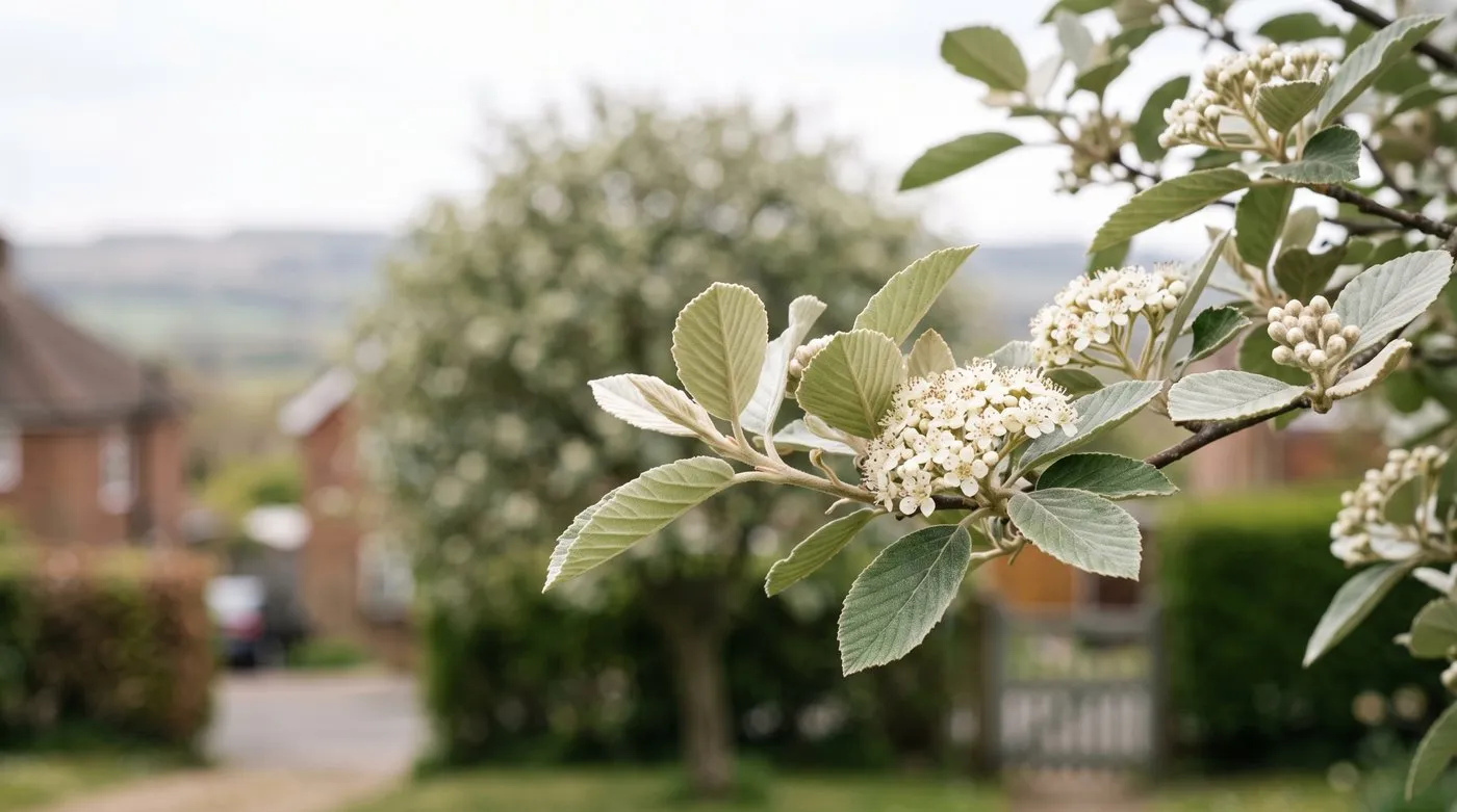 Whitebeam leaves with silver undersides flashing in the breeze, a native tree for chalky soil