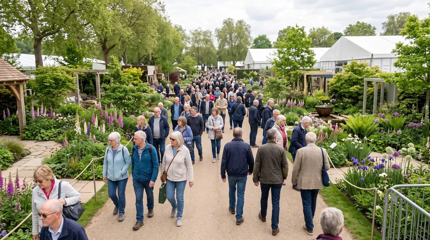 Visitors walking past the show gardens at the Chelsea Flower Show