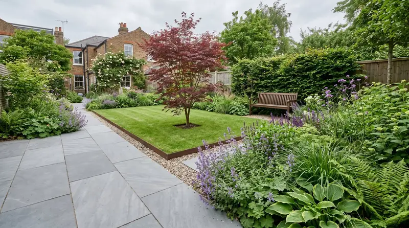 A stylish UK garden showing a clear design identity, used to illustrate how to find your own garden style