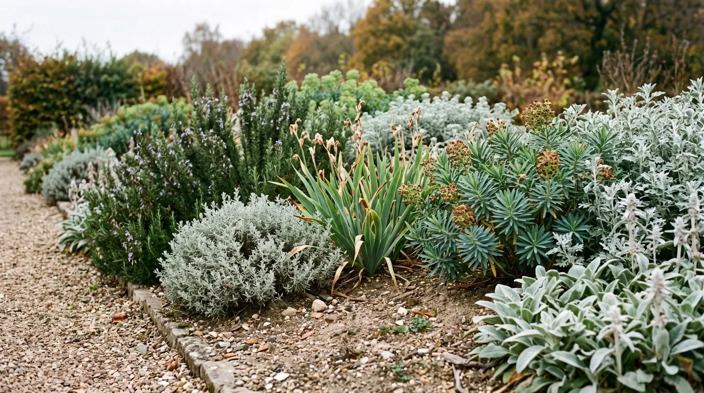 Illustrative dry border using plants suited to free-draining soil