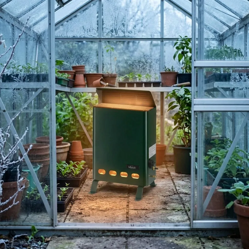 Eden 2KW electric greenhouse heater in winter greenhouse