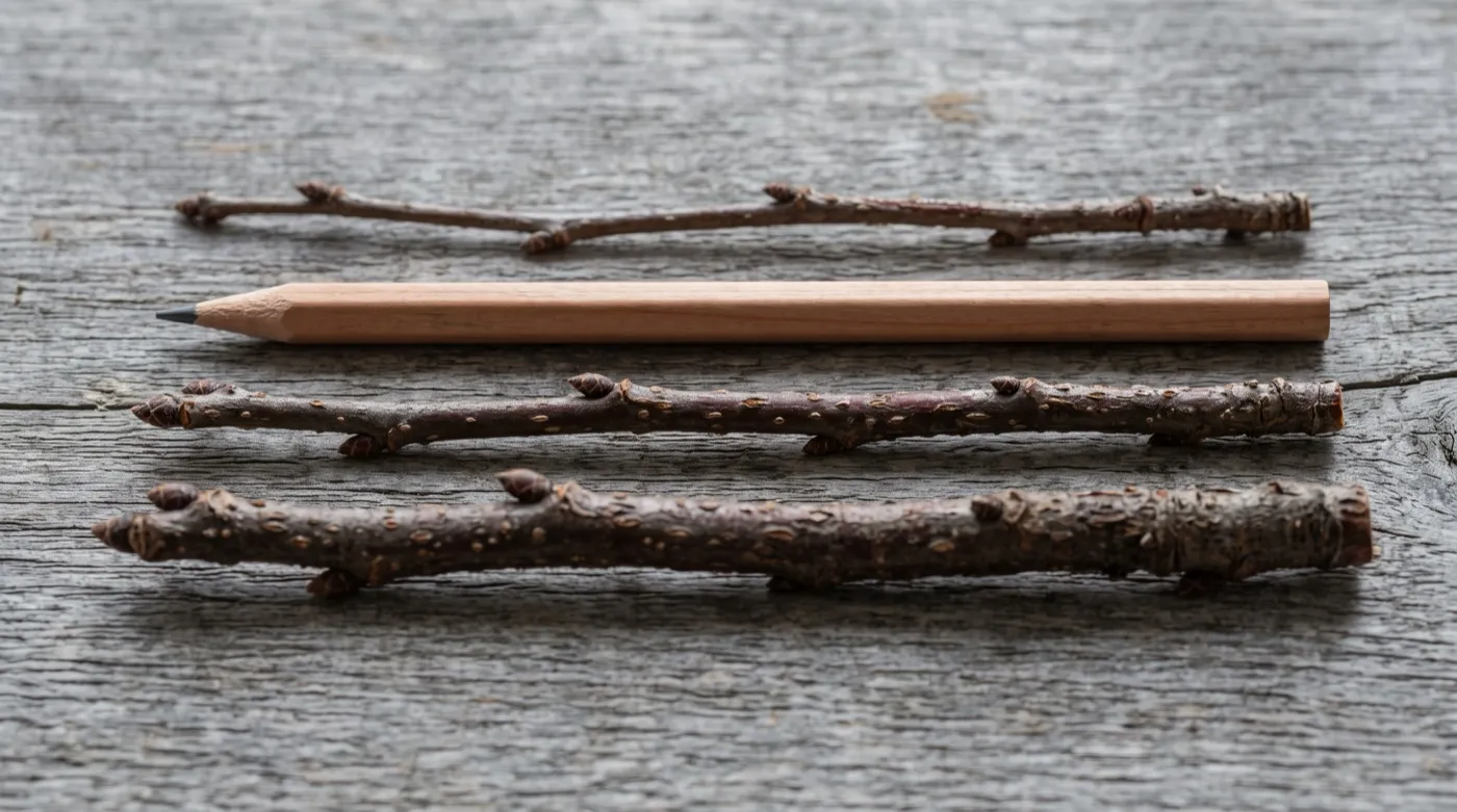 Selecting pencil-thick hardwood cutting material showing this year's growth against older two-year wood