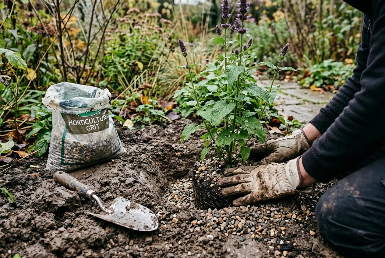 Agastache planted on a raised gravel-mulched bed with sharp drainage in a sunny UK garden