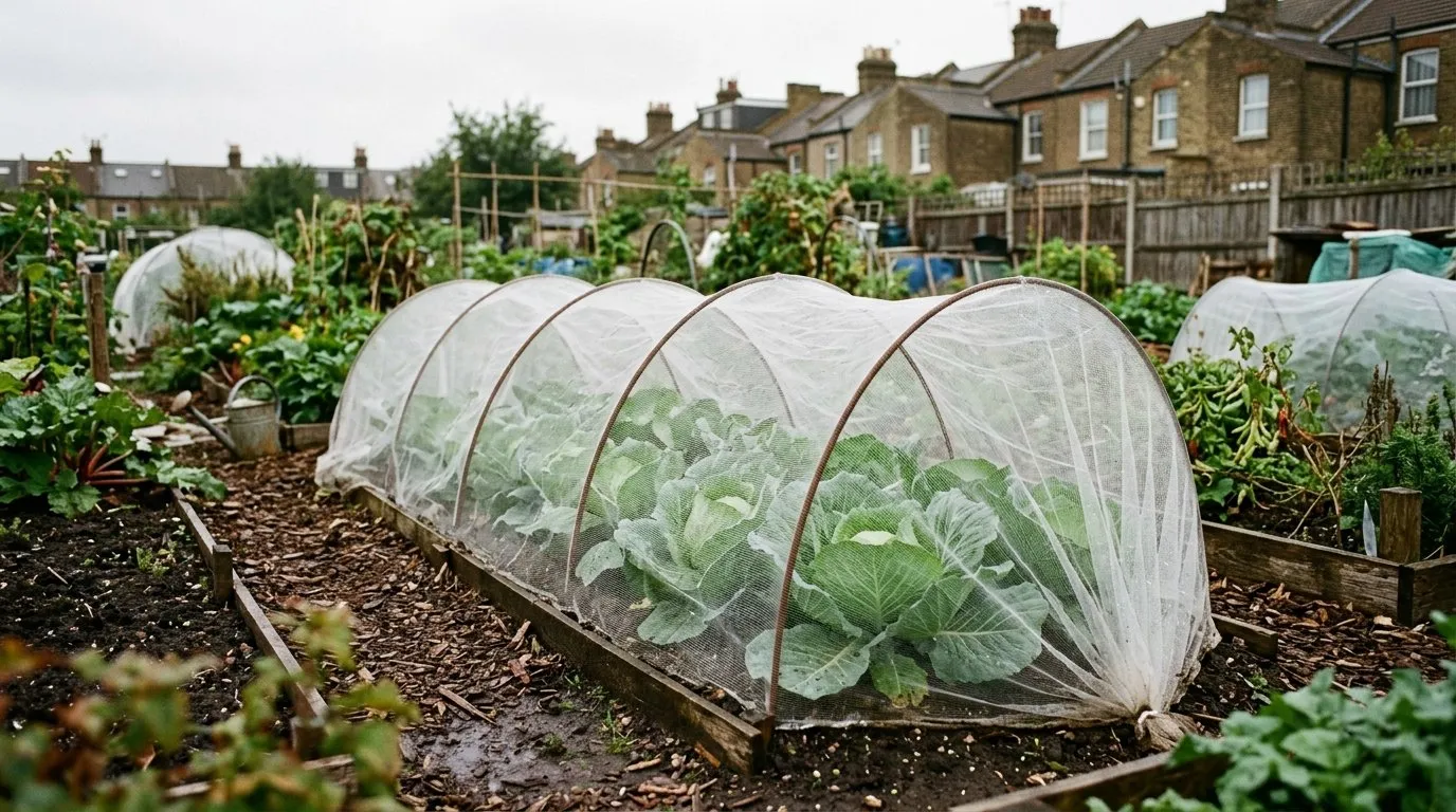 How to grow cabbage under fine mesh netting to keep out cabbage white butterfly in a UK garden