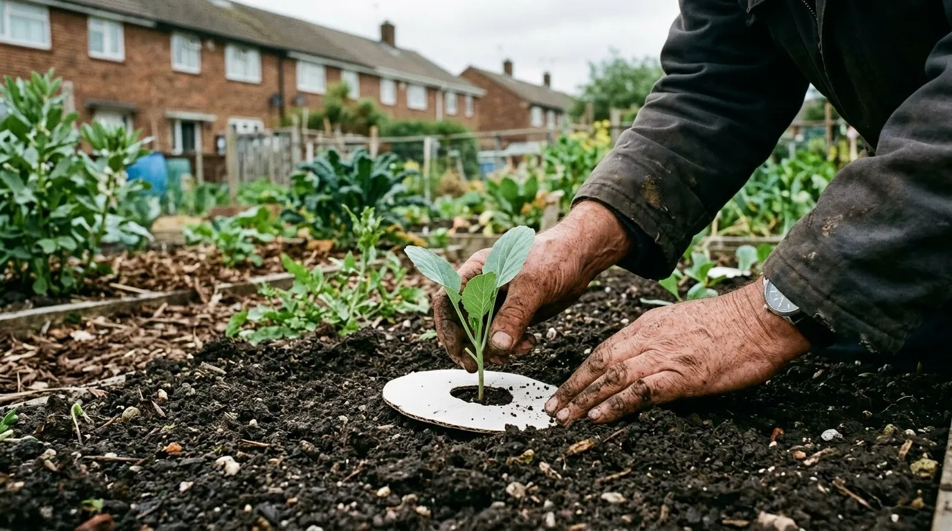 How to grow cabbage: transplanting a cabbage seedling into firm soil with a brassica collar