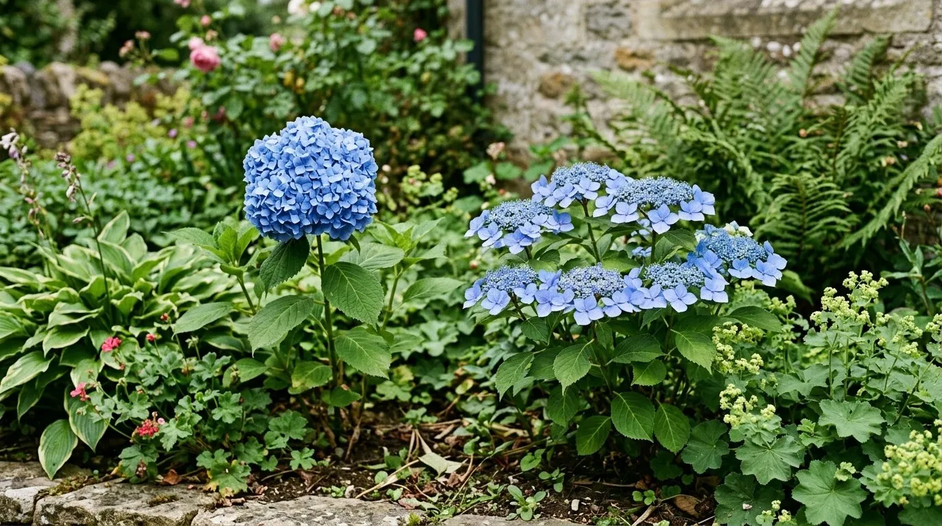 Hydrangea mophead and lacecap flower types compared side by side