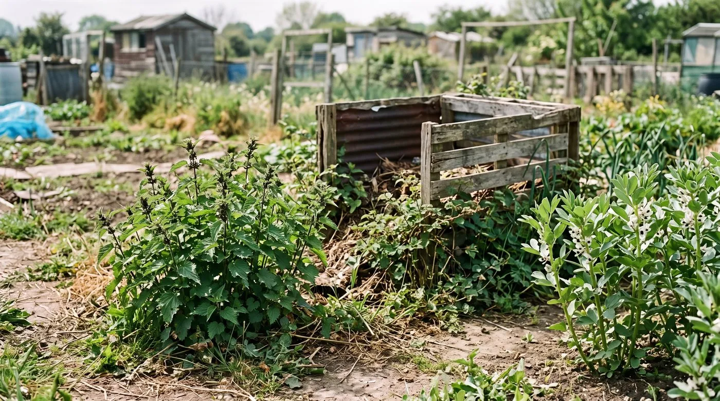 A small patch of stinging nettles left in a sunny allotment corner as a nursery for aphid predators