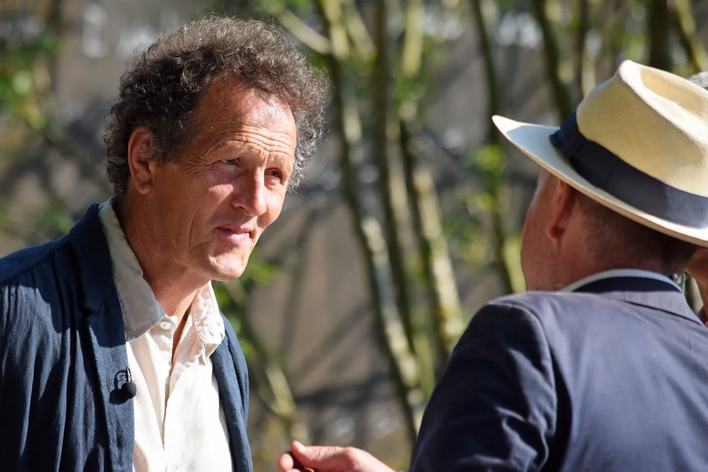 Monty Don talking to a visitor at the RHS Chelsea Flower Show in May 2017