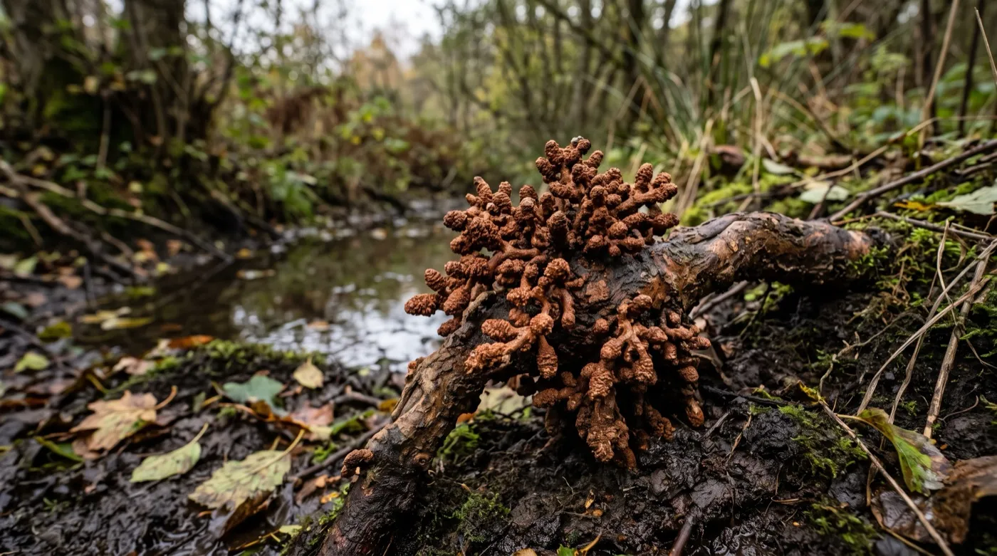 Alder root nodules from a UK tree showing the woody coral-like clusters formed by the actinobacterium Frankia