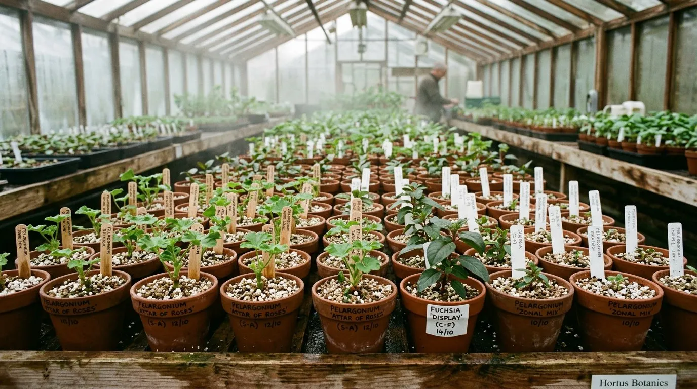 Several rooted cuttings in small pots showing healthy white root systems