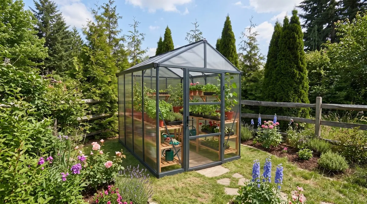 Palram Hybrid polycarbonate greenhouse with diffused light in a UK garden