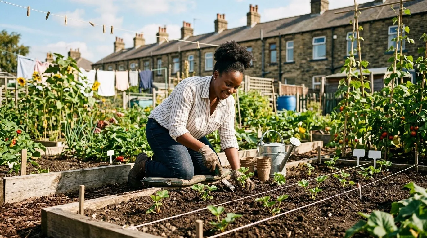 Planting rooted strawberry runners into a fresh allotment bed in Yorkshire