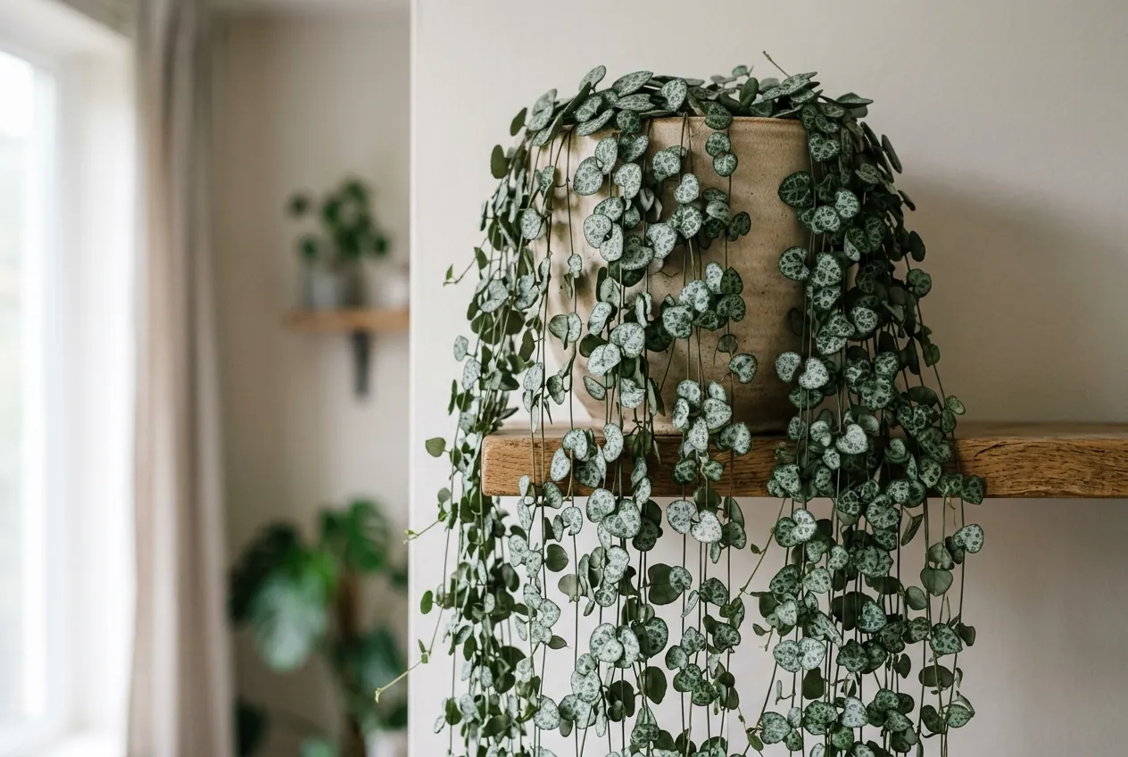 A lush full string of hearts cascading with dense silver heart-shaped leaves after recovery