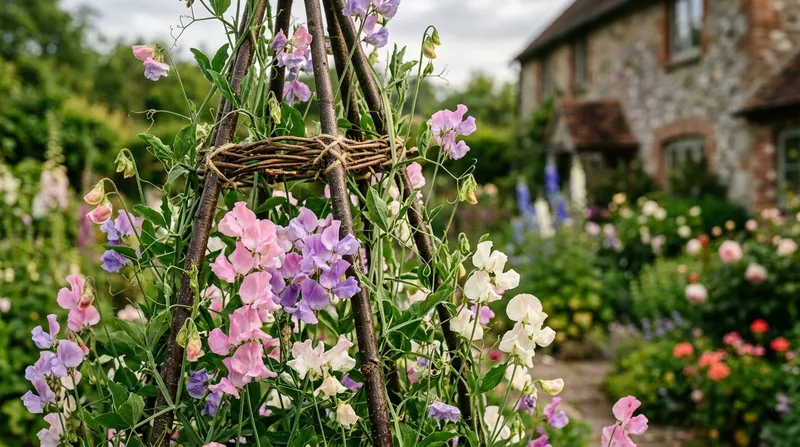 Sweet Pea (Lathyrus odoratus) growing in a UK garden