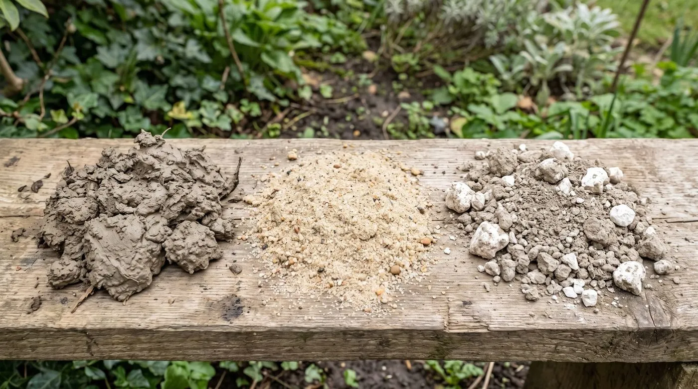 Clay, sandy and chalky soils side by side